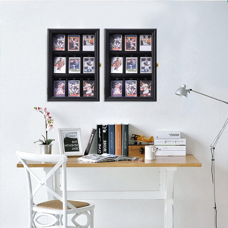 VERANI Baseball Card Display Case - Sports Card Display Frame - Holds Sport Cards with UV Protection Clear View Lockable Wall Cabinet for Football Basketball Hockey Trading Card Black - Image 5